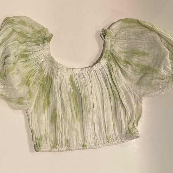 Free People Stroll in Kyoto Tie Dye Crop Top White and Green Off Shoulder or On - Picture 6 of 7